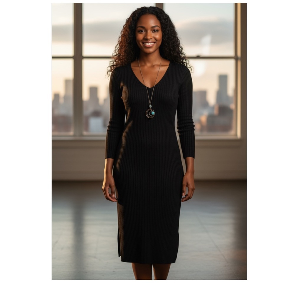 H & M Black Rib Knit Bodycon Dress M